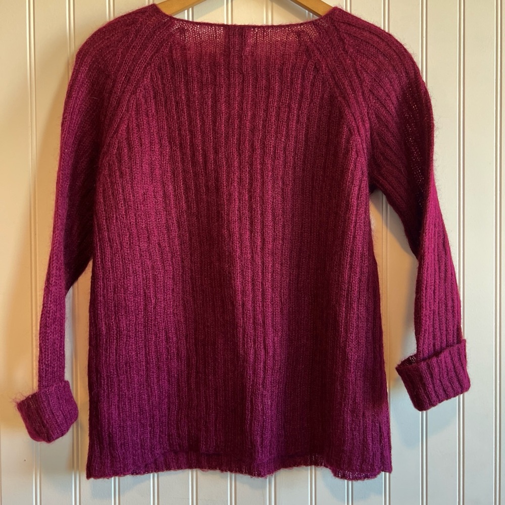 DKNY‎ Women's Rich Purple Crew Neck Sweater small sheer cuff sleeve - Picture 2 of 8